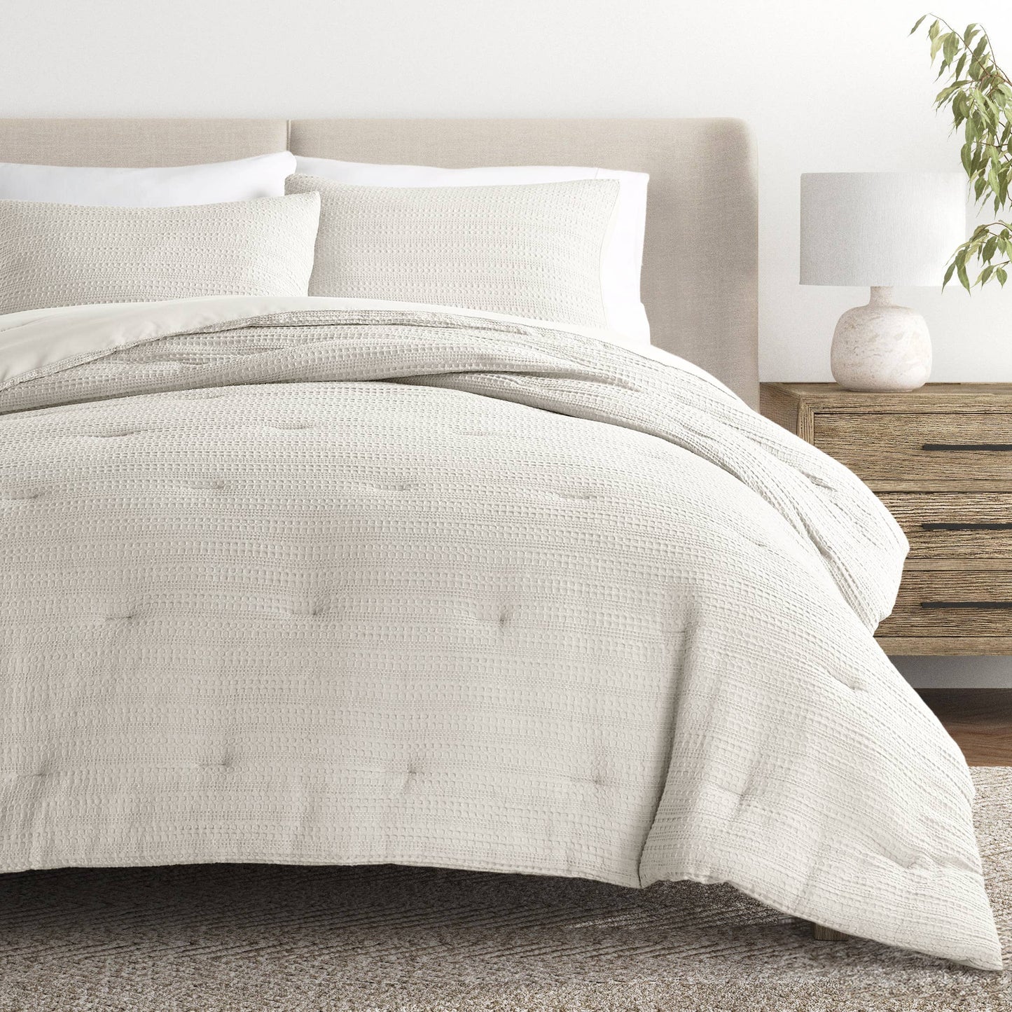 Waffle Textured 3 Piece Down Alternative Comforter Set