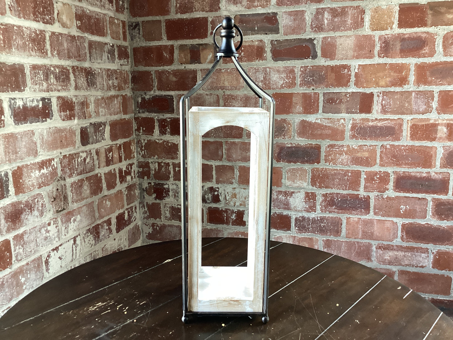 White Washed Wood & Metal Lantern 6.5” x 23.25”