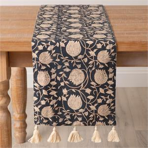 Navy Block Print Table Runner 72”Lx13”W