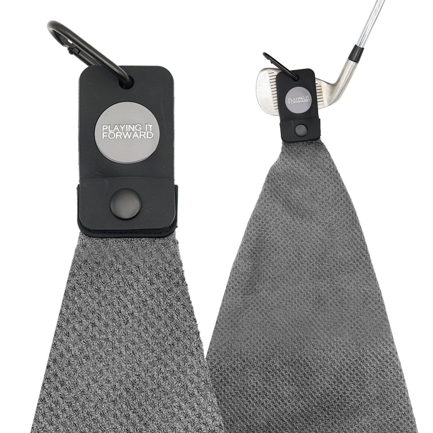 Magnetic Waffle Weave Microfiber Golf Towel with Clip - Gray