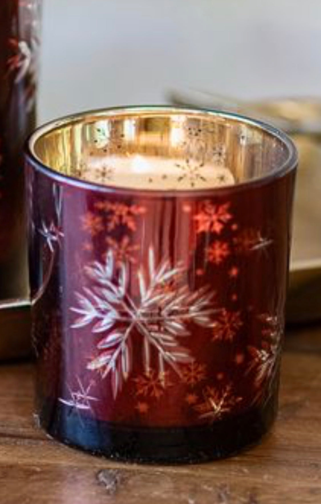 RED GLASS SNOWFLAKE CANDLE HOLDER, 2 sizes