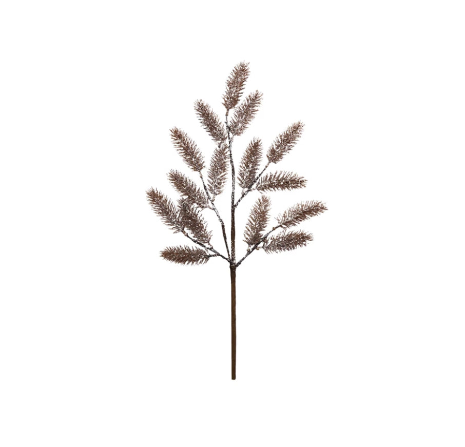 20"H Faux Pine Stem with Glitter, Ice Finish, Brown
