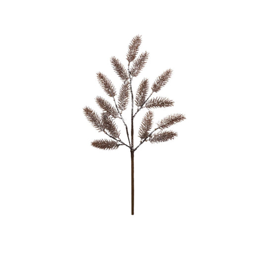 20"H Faux Pine Stem with Glitter, Ice Finish, Brown