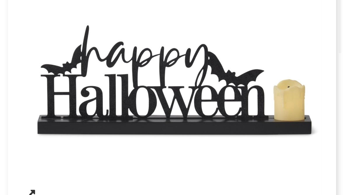 Glittered Happy Halloween Cutout w/LED Flame Candle