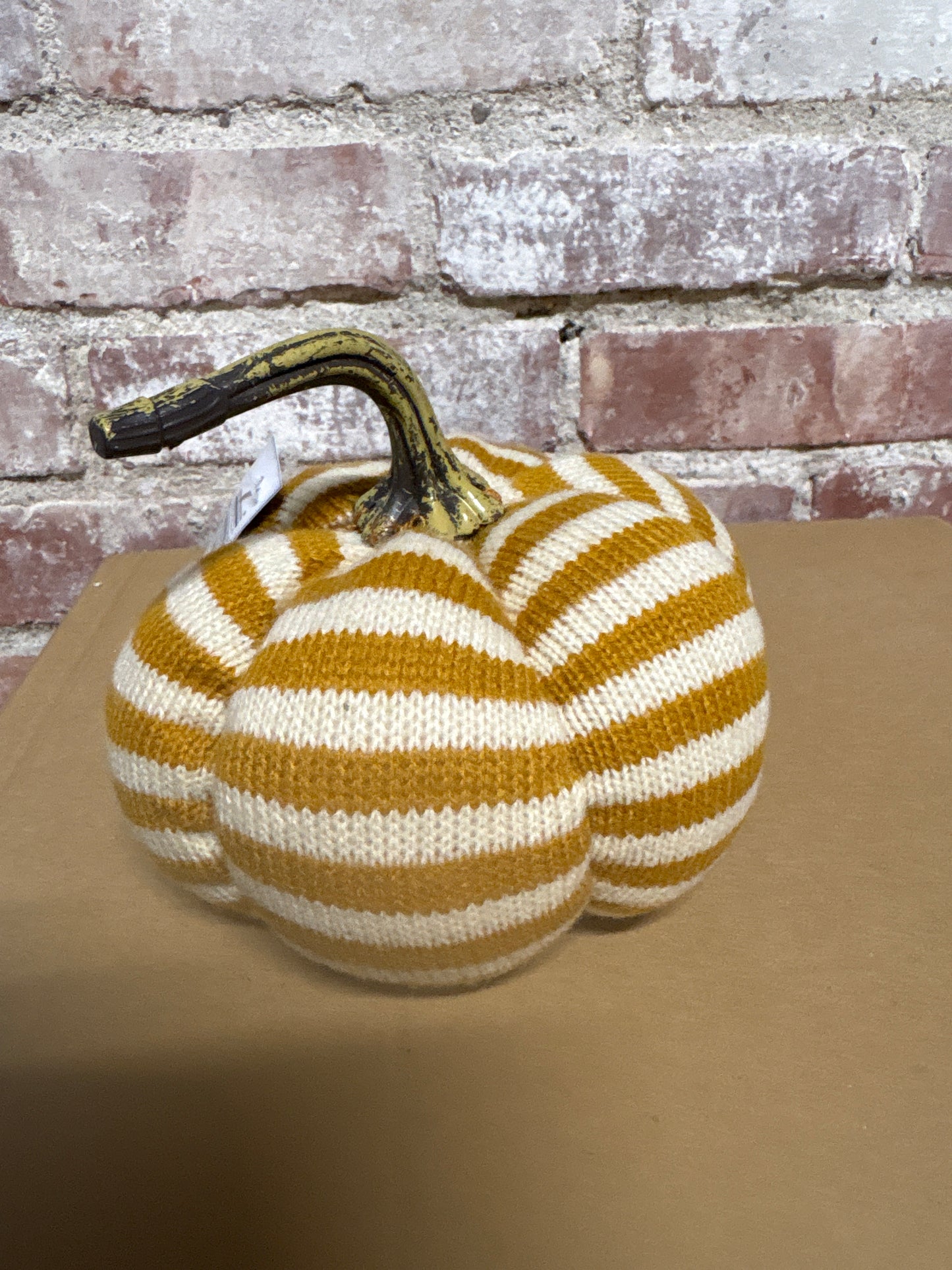 Yellow and Cream Stripe Knit Pumpkin