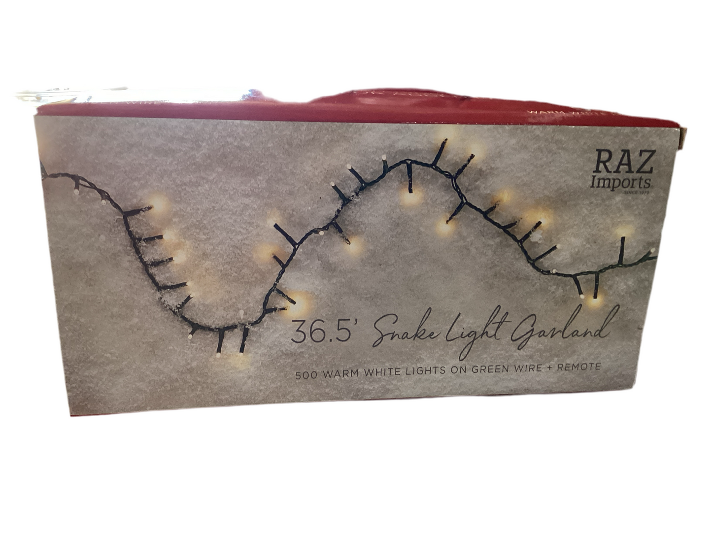 36.5’ Snake Light Garland W/500 Warm White Lights on Green Wire + Remote