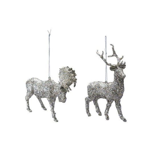 Deer or Moose Silver Glitter Ornament