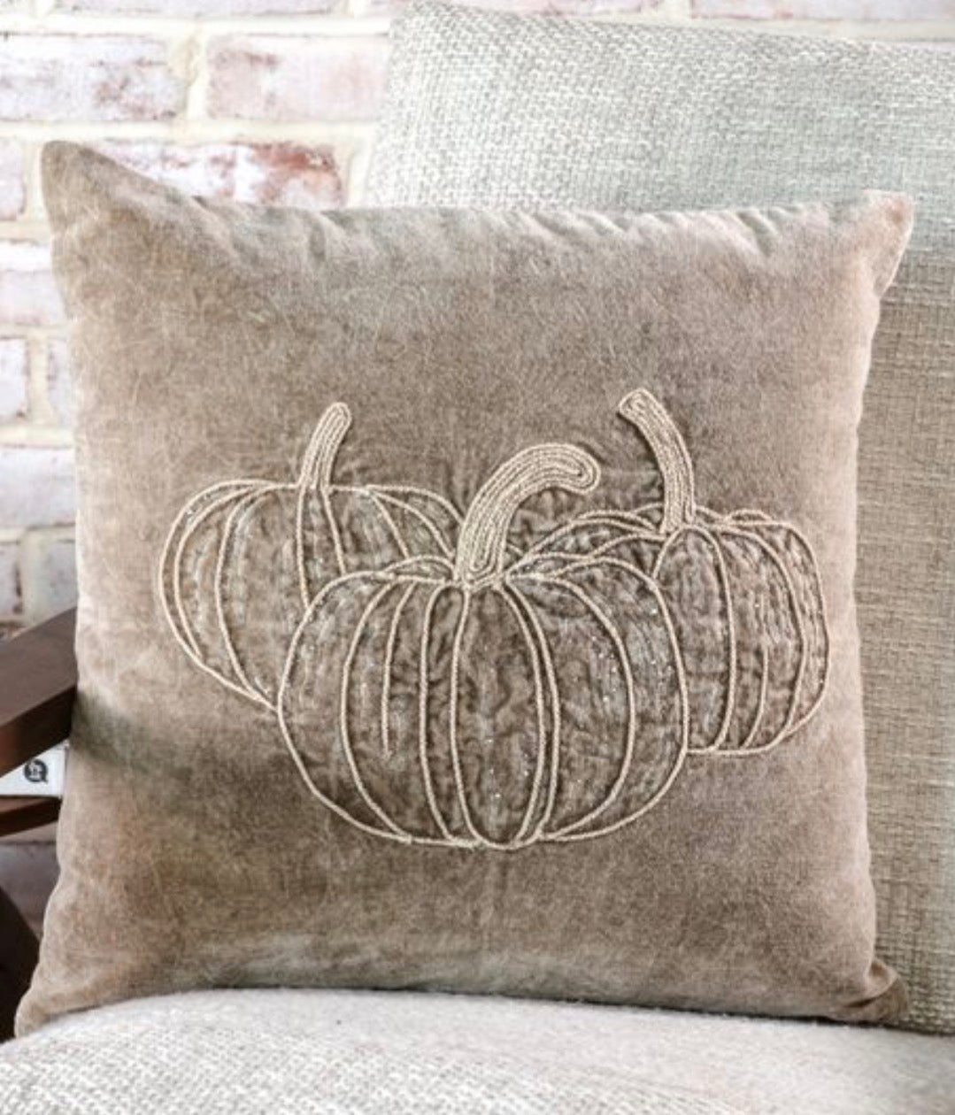 18”x18” Tan Beaded Pumpkin Pillow