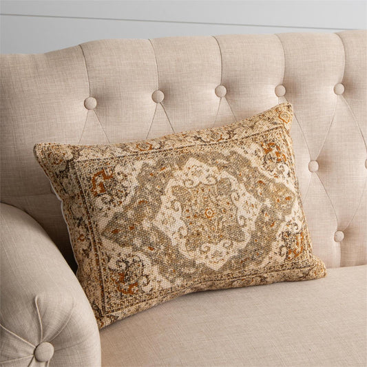 Knubby Slub Antique Rug Pillow -Rust