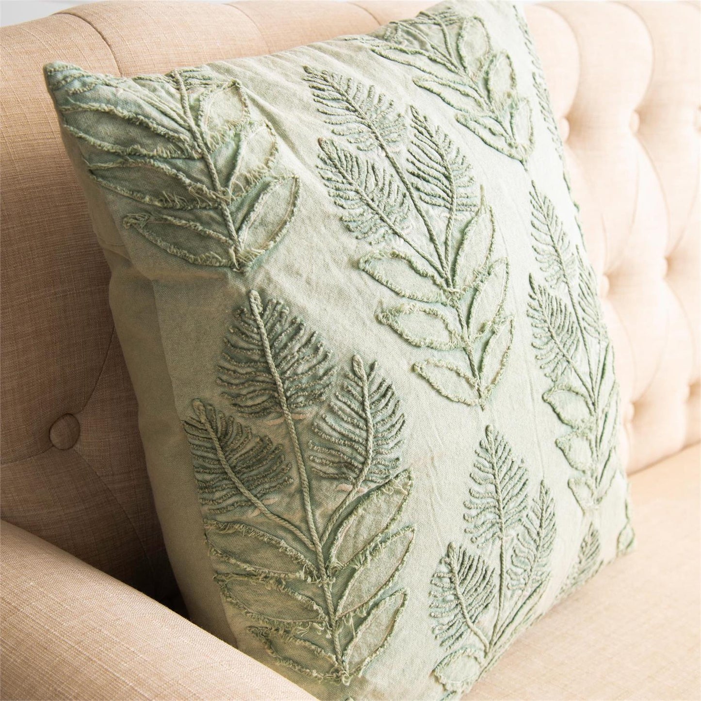Stonewashed Sage with Leaves Pillow