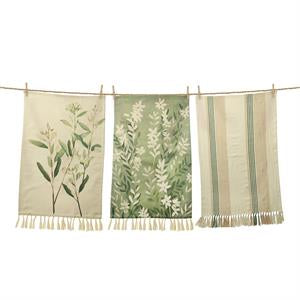 Set/3 Neutral Green Leaves Tea Towels