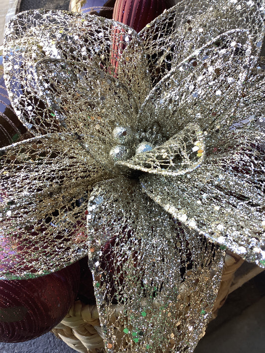 24” Mesh Glitter Sequin Poinsettia