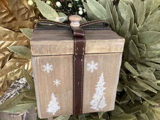 Wood Box with Leather Bow