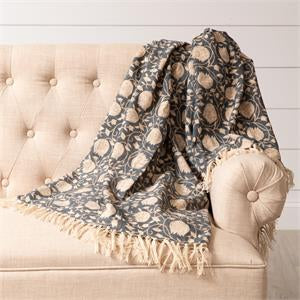 Navy Block Print Throw 50”W