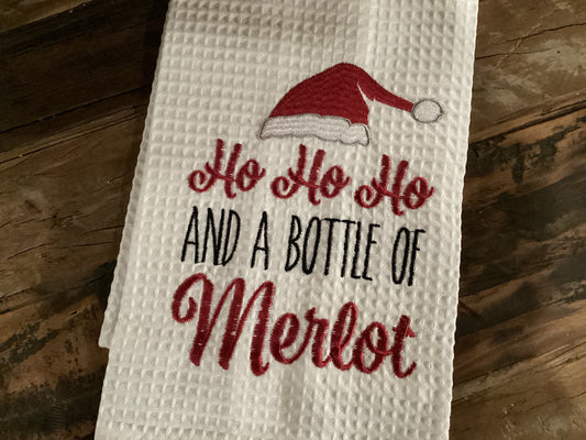 HoHoHo Bottle of Merlot Tea Towel