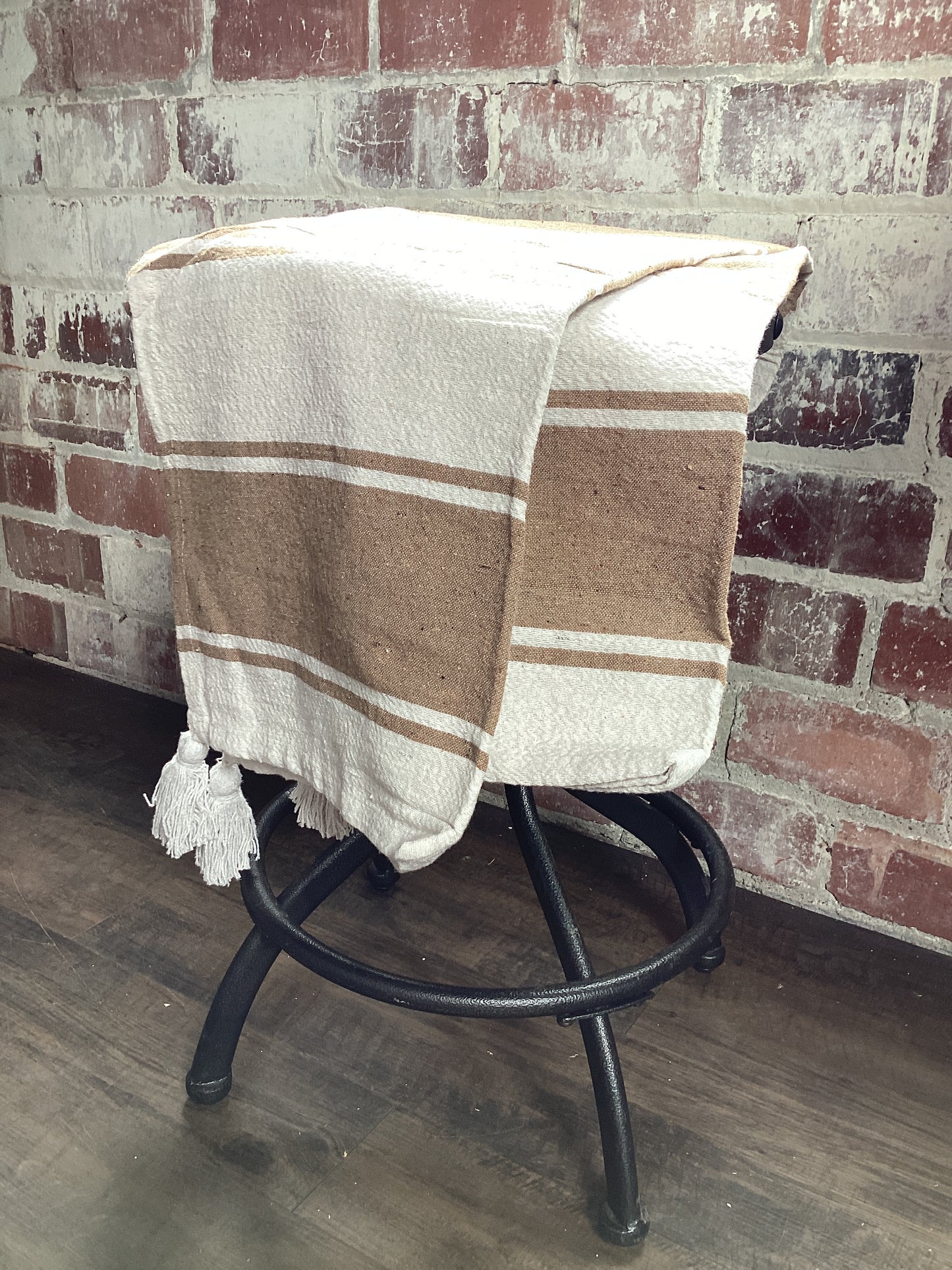 Tan & White Striped Throw Blanket