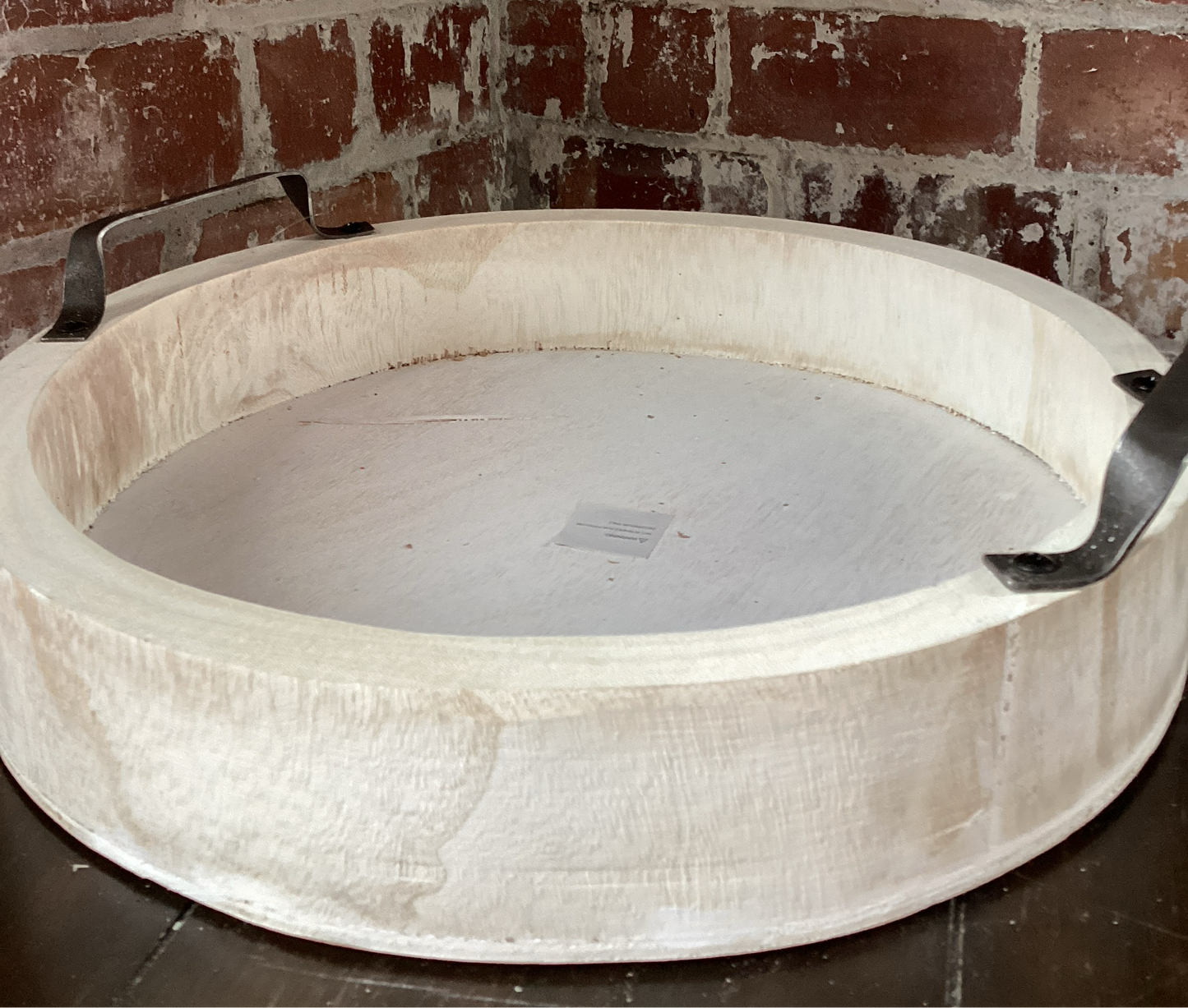 X-Large White Round Wood Tray