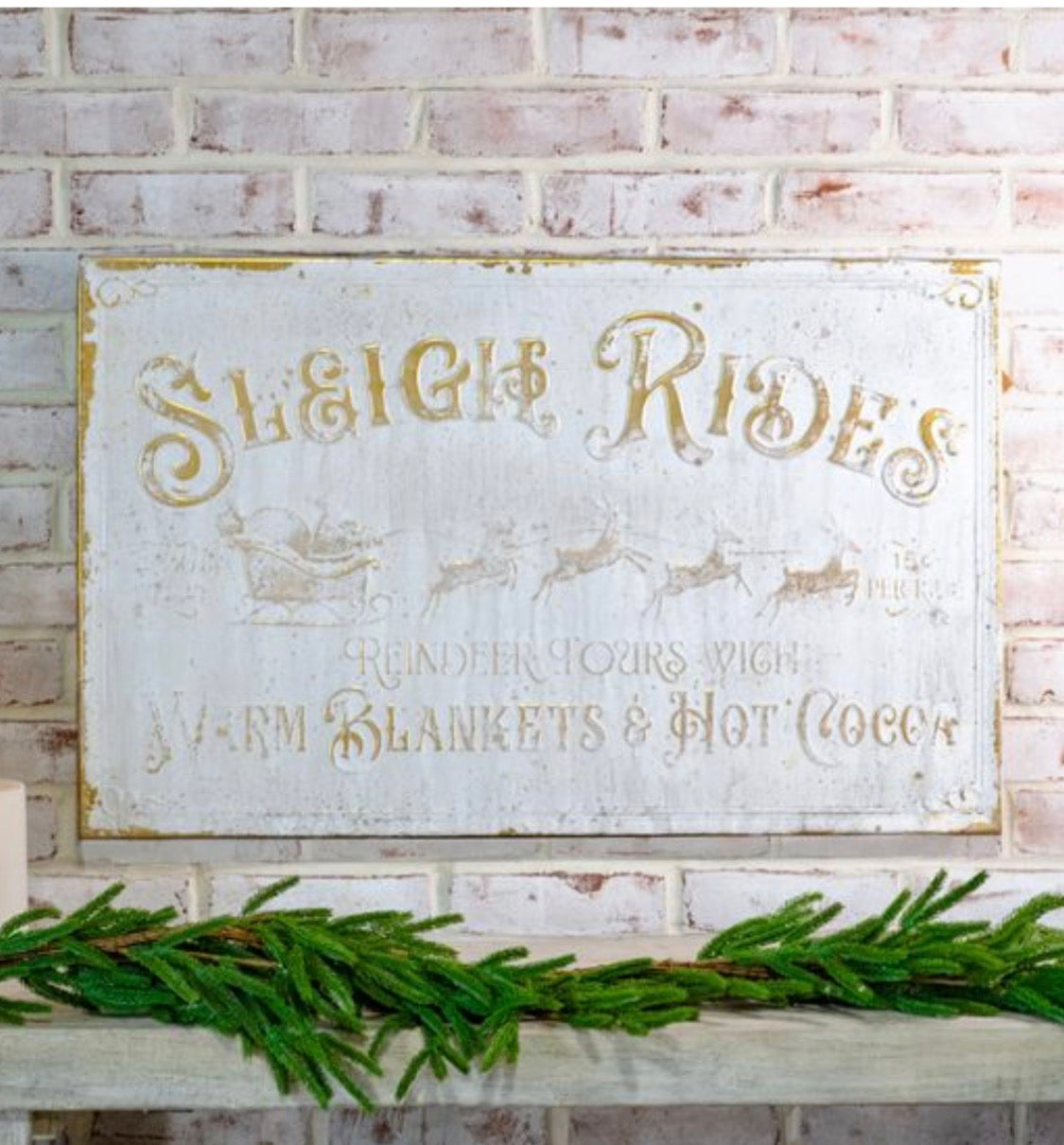Vintage White Sleigh Rides Sign