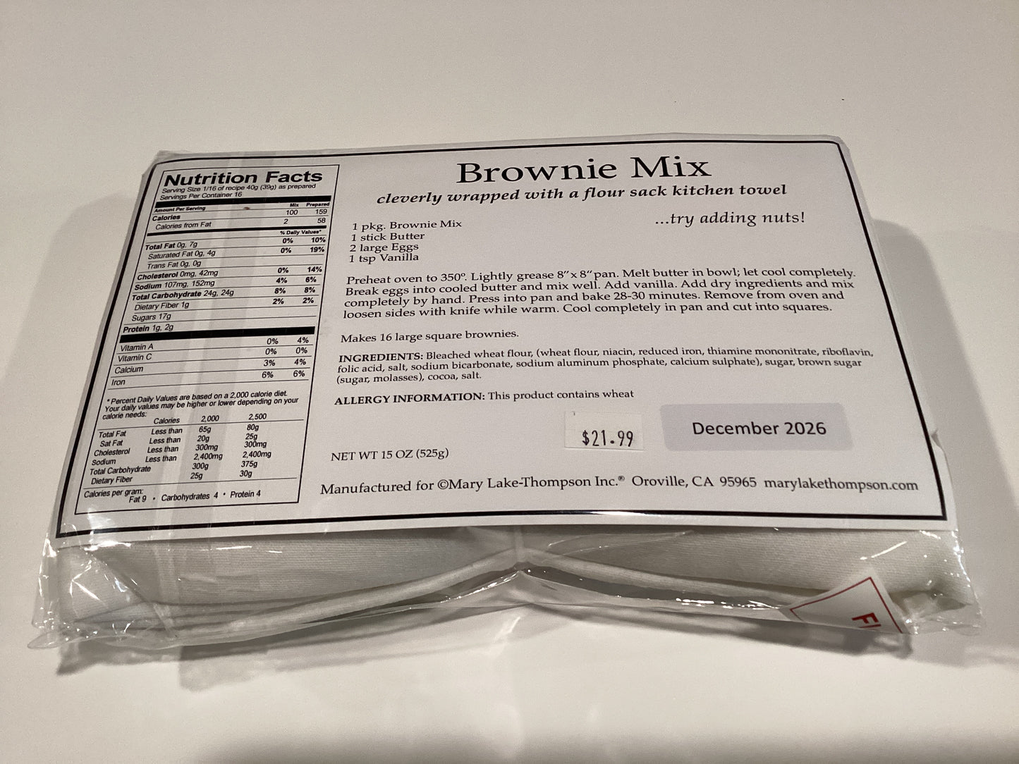 Brownie Mix Wrapped in Flour Sack Towel