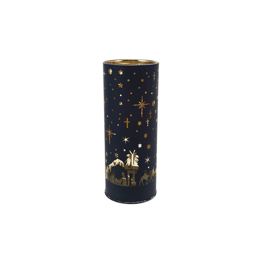 LED Light w/ Laser Etched Nativity Scene-8" (Navy and Gold)