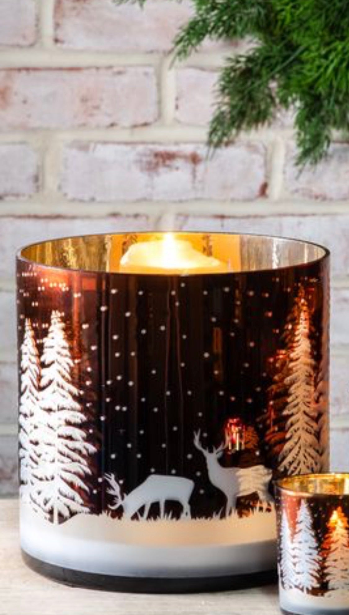 Winter Deer Scene Hurricane Candle Holder