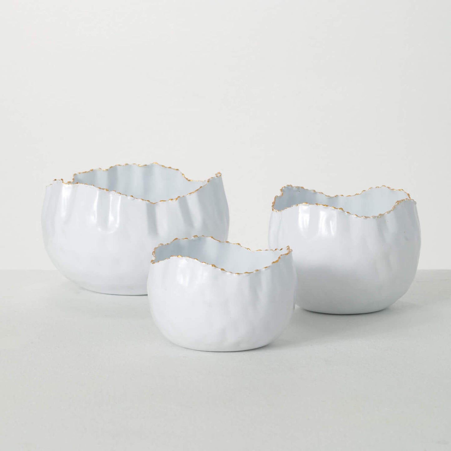 Scalloped White Bowl with Gold Edge-LG