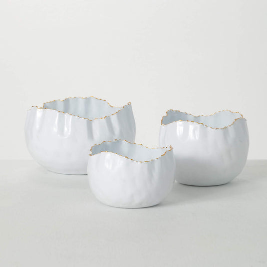 Scalloped White Bowl with Gold Edge-LG