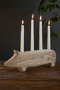 Hand Carved Wood Pig Candelabra