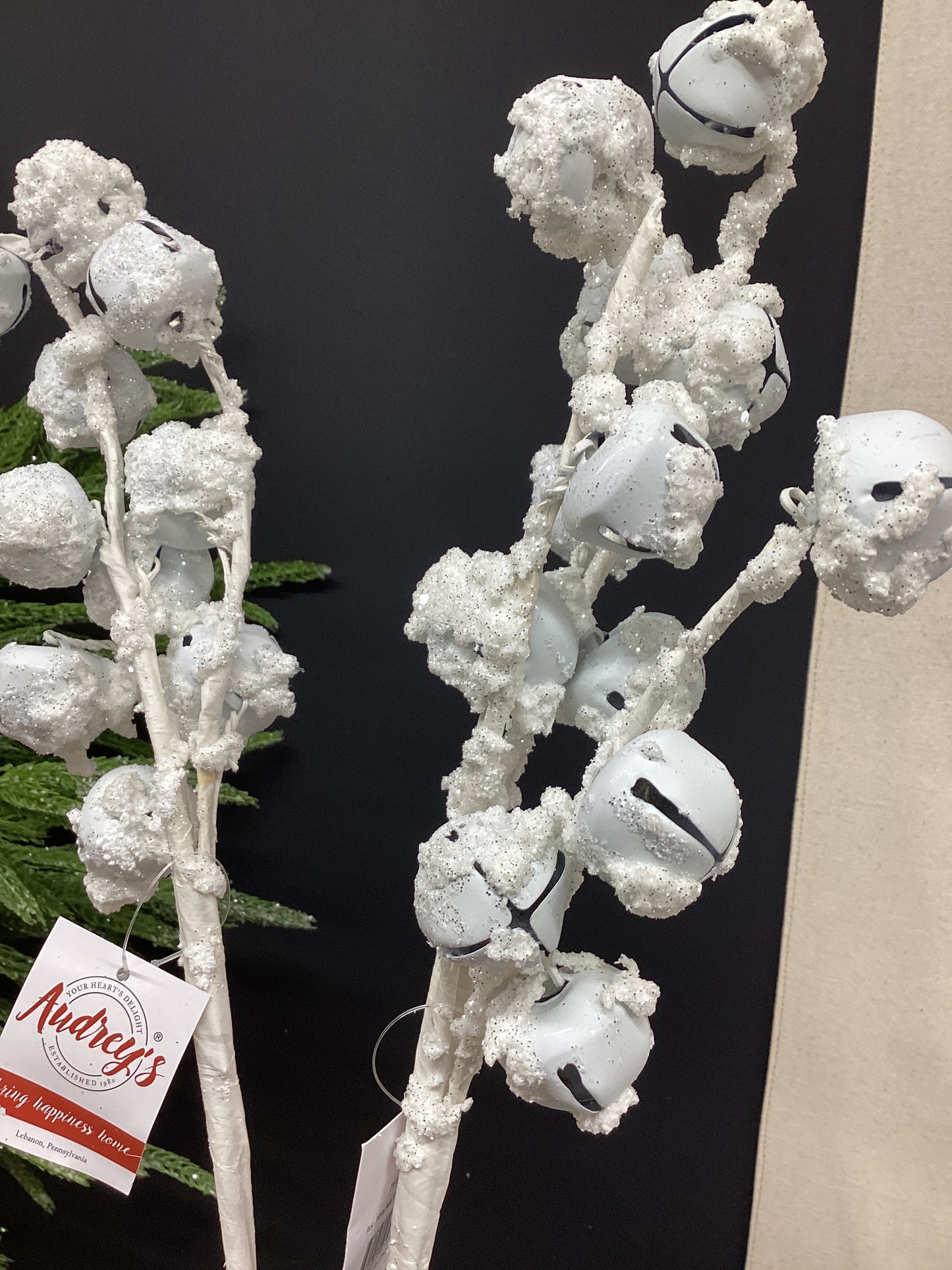 White Flocked Jingle Bells Stem