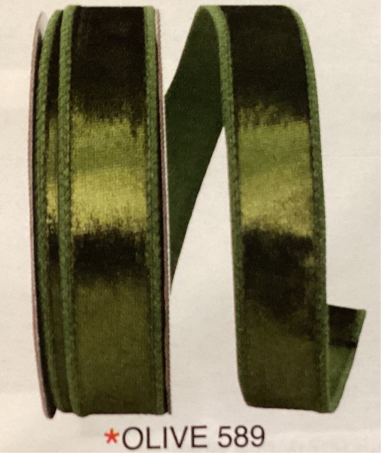 Designer Plush Velvet Elite Wired Edge Olive Green 1”x10 yards