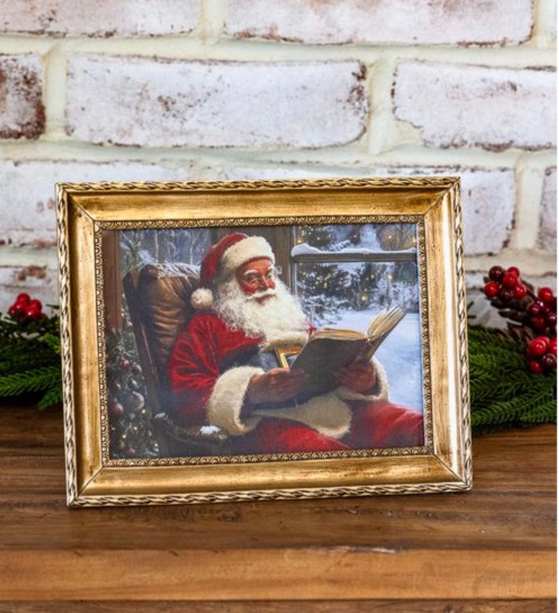 6” Antique Gold Framed Santa reading book