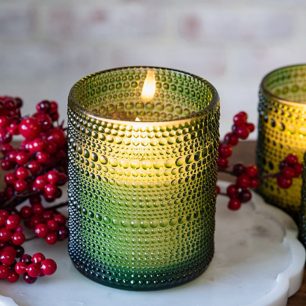 Green Hobnail Candle