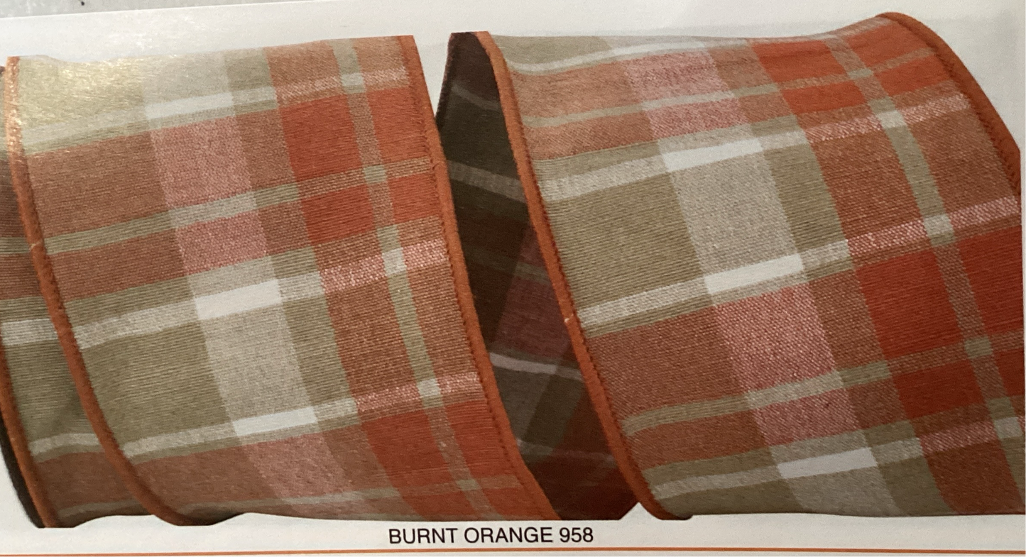 Plaid Canvas Tierra Wired Edge Burnt Orange 2.5” x 10 yards