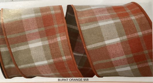 Plaid Canvas Tierra Wired Edge Burnt Orange Plaid 4” x 10 yards