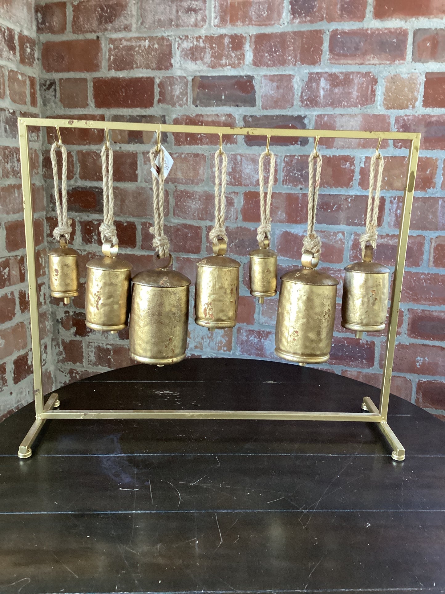 Distressed Gold Bells on Gold Metal Stand