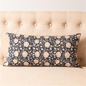 Navy Block Print Lumbar Pillow 24”Lx12”W