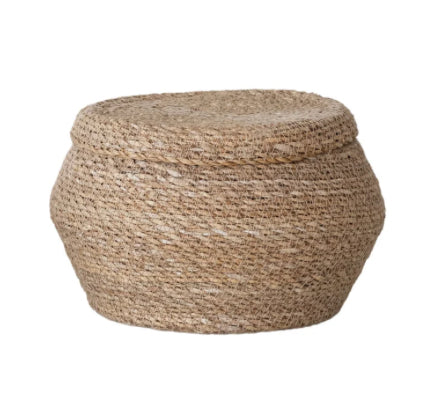Hand-Woven Seagrass Baskets with Lids, Natural