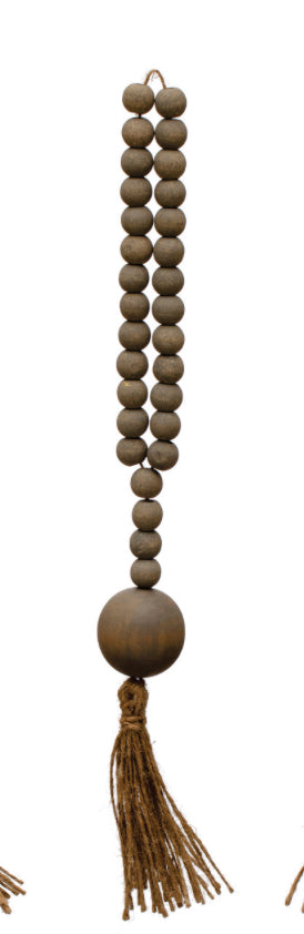 Wood Beads w/ Jute Rope Tassel, 3 Colors
