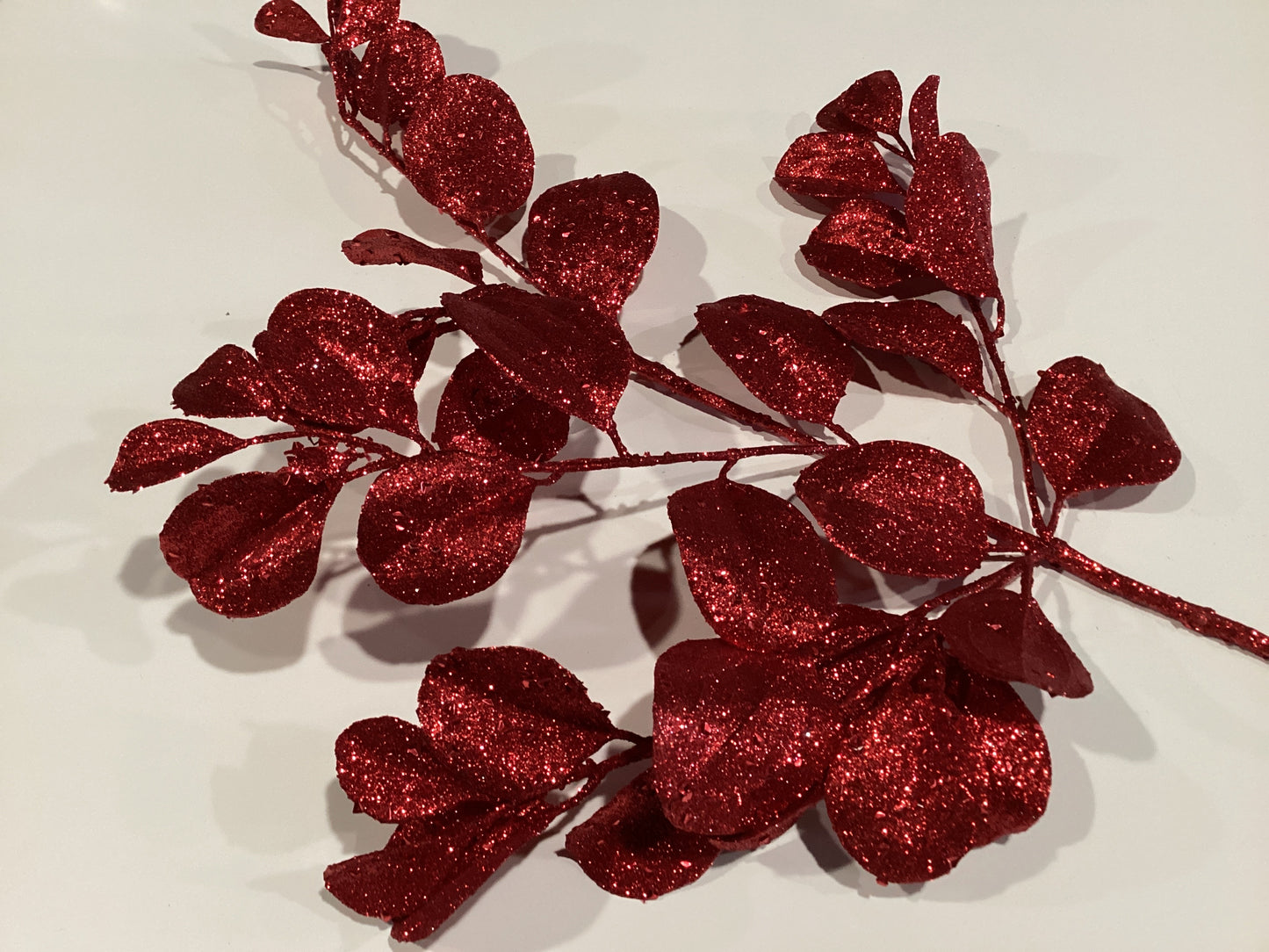 Glitter Leaf Spray Red 25”