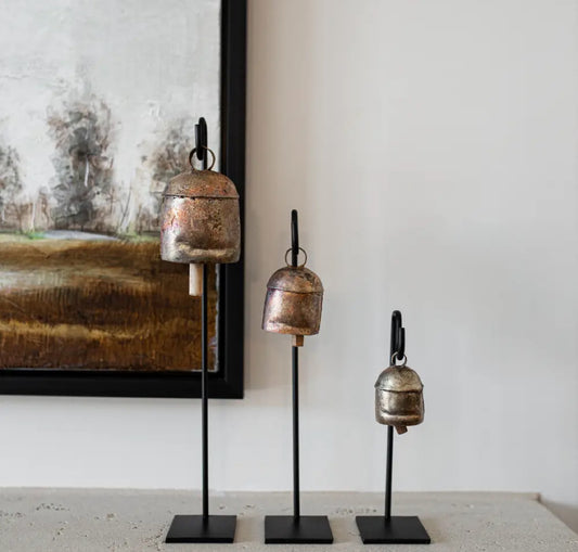 Set/3 Vintage Bells on Stand