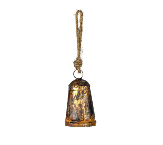 6" Antique Gold Country Bell Ornament Jute Cord