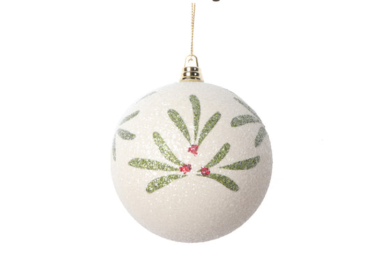 4” Holly Berry White Ball Ornament
