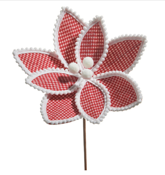 16.5” Red and White Gingham Poinsettia Stem