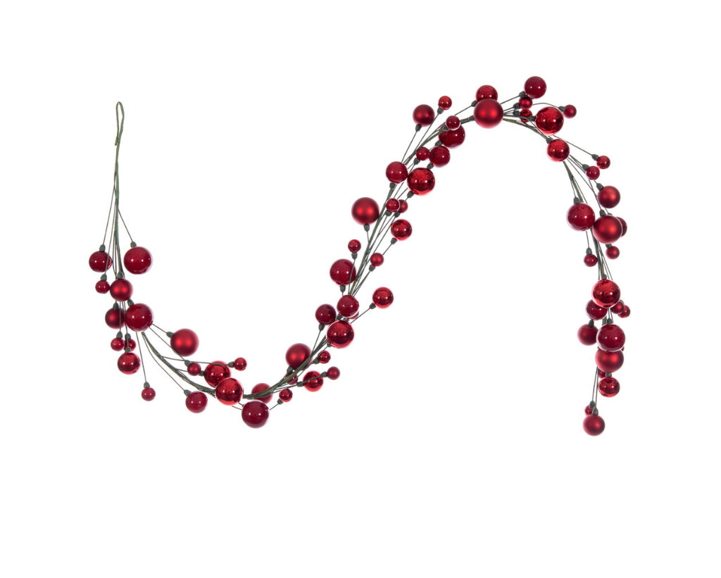 6’ Red Matte/Shiny Pearl Ball Garland 1-2” Dia Balls