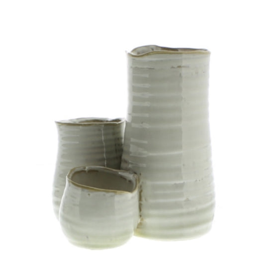BOWER CLUSTERED CERAMIC VASE - TALL TRIPLE - FANCY WHITE