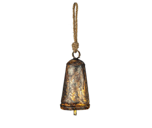 8” Antique Gold Country Bell Ornament Jute Cord