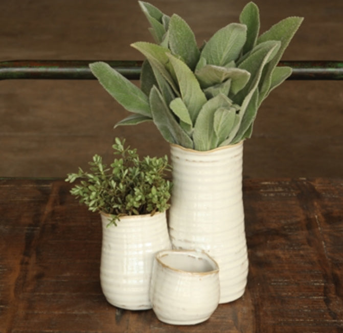 BOWER CLUSTERED CERAMIC VASE - TALL TRIPLE - FANCY WHITE