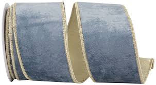 Velvet Plush French Blue/Champagne Backed Wired Edge Ribbon 2.5”x5 Yards