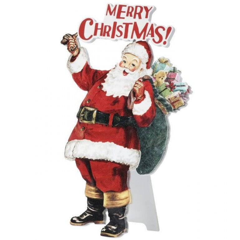 15” Wood Standing Merry Christmas Santa With Toy Sack