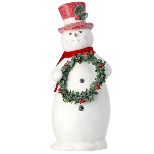 11.5” Paperpulp Snowman W/Wreath